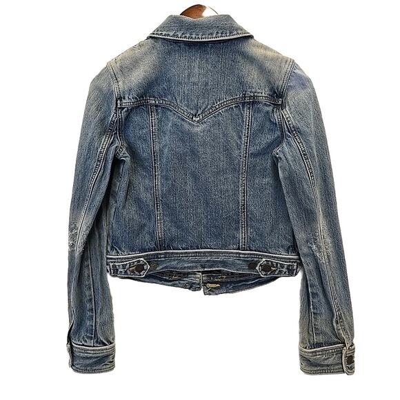 Vtg Abercrombie & Fitch Womens Denim Trucker Jacket Sz M Distressed Y2K Cropped - Picture 2 of 11